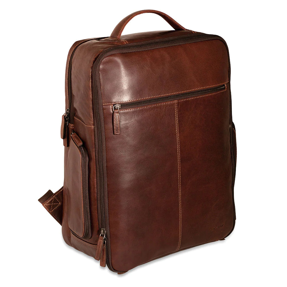 Jack Georges Leather Voyager Large Travel Backpack- 7529 Brown