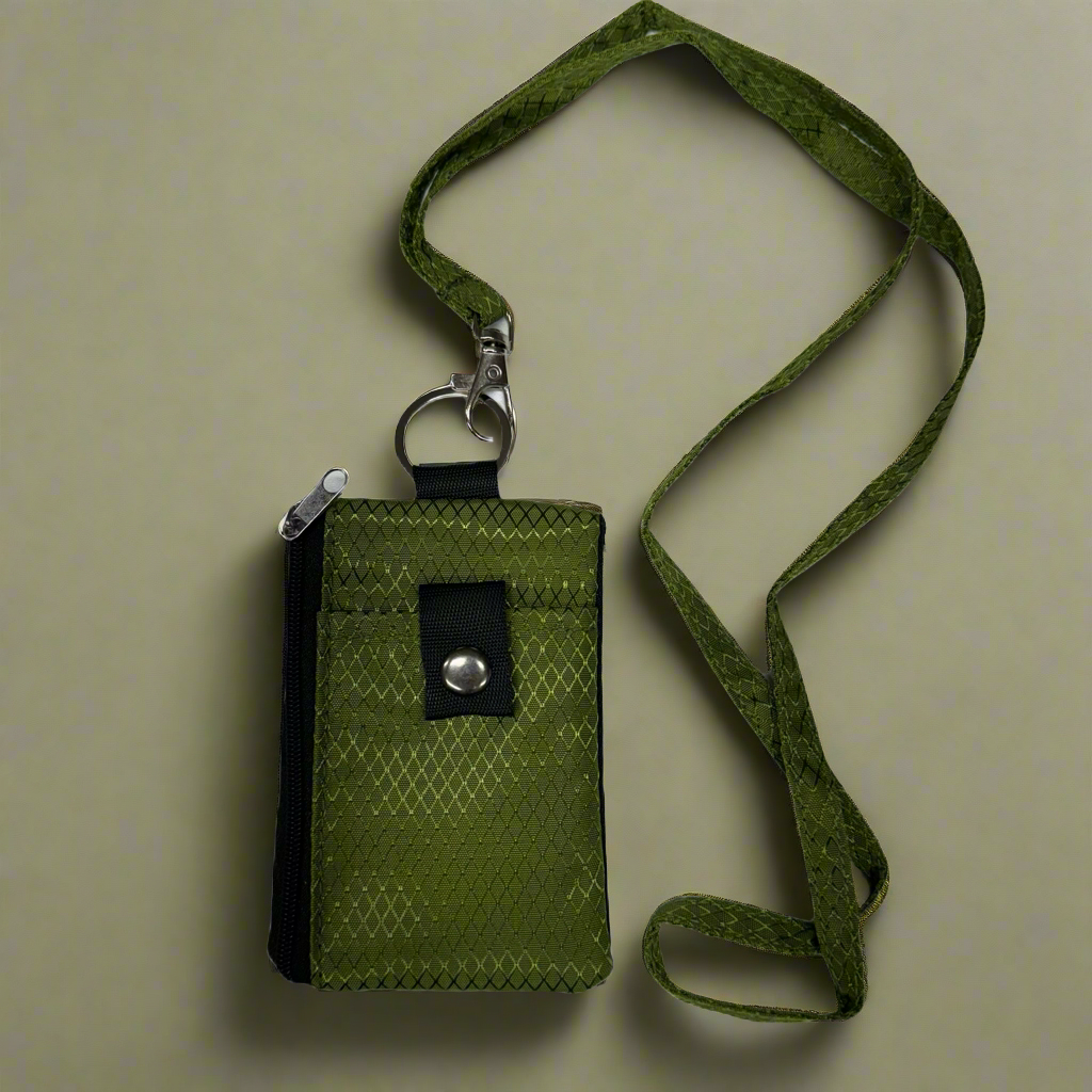 Small 4x3 RFID Card & ID Zippered Wallet Lanyard Olive
