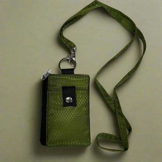 Small 4x3 RFID Card & ID Zippered Wallet Lanyard Olive