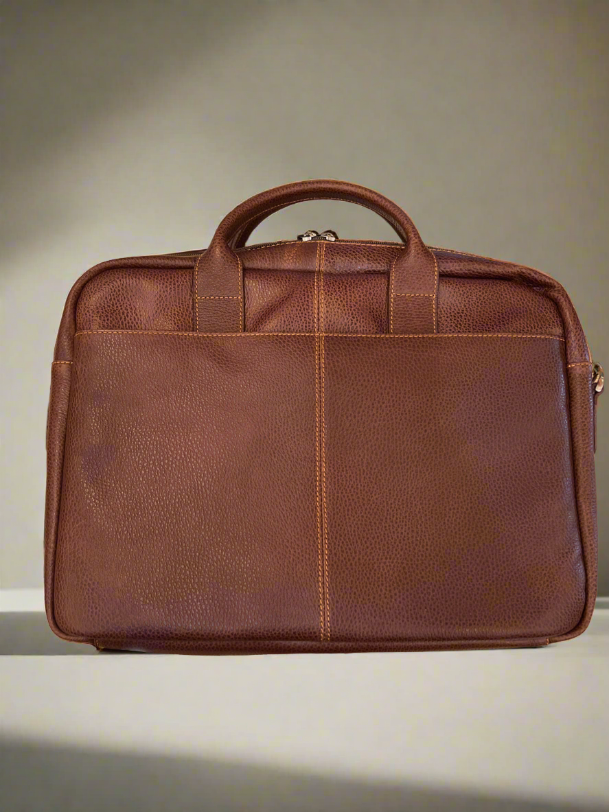 Classico Leather Slim Zippered Briefcase Brandy