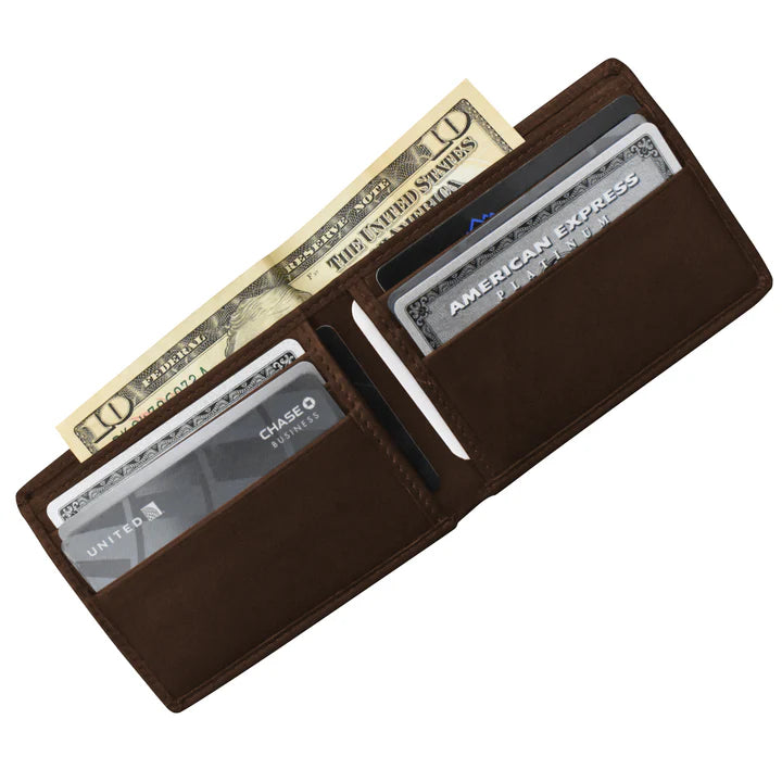ili New York Premium Leather RFID Compact Billfold Wallet Brown