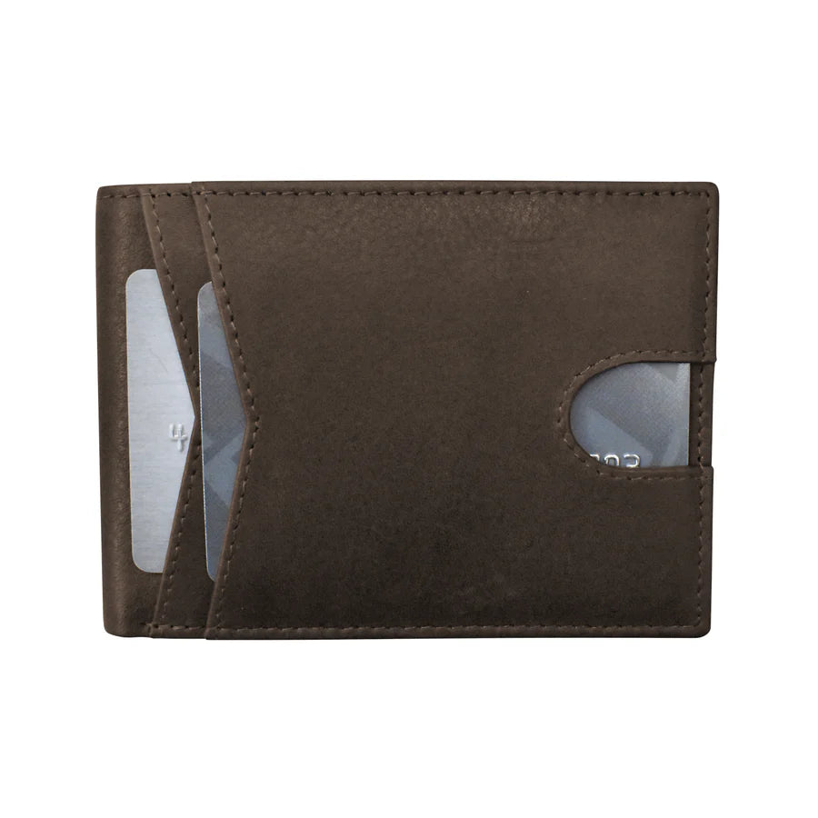 ili New York Premium Leather RFID Front Pocket Billfold Wallet Brown