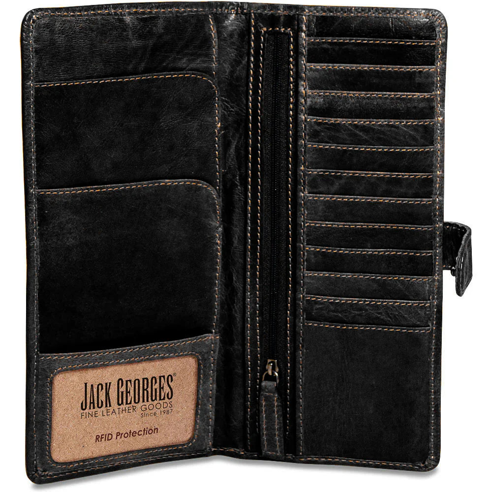 Jack Georges Leather RFID Voyager Travel Passport Wallet- 7729 Black