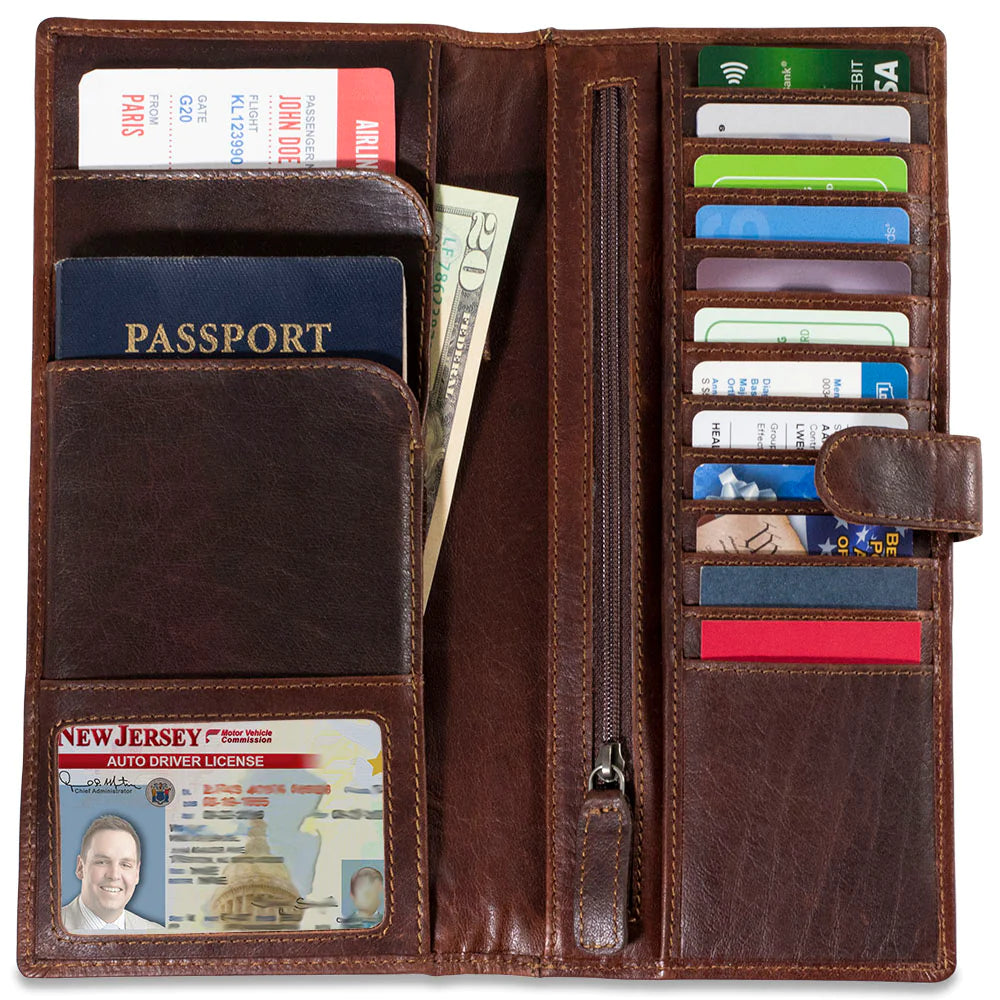 Jack Georges Leather RFID Voyager Travel Passport Wallet- 7729 Brown