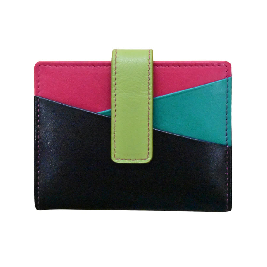 *NEW* ili New York Leather Mini Asymmetric RFID Card Wallet With Tab - 7803 Black Brights
