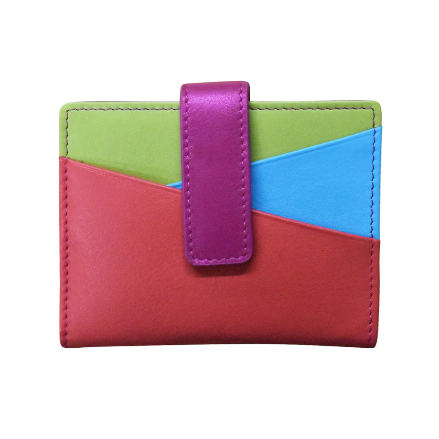 *NEW* ili New York Leather Mini Asymmetric RFID Card Wallet With Tab - 7803 Paradise Multi