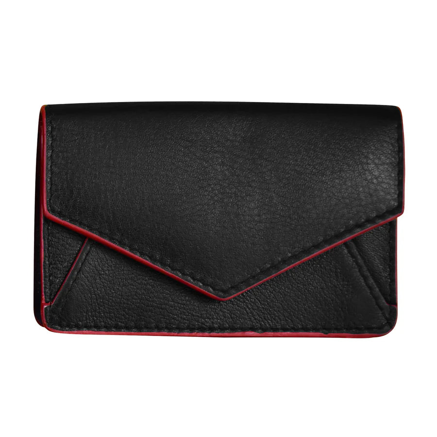 ili New York RFID Leather Envelope Business Card Holder Black Red