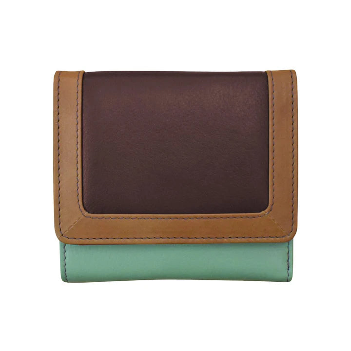 ili New York - Leather RFID blocking Tri-Fold Mini Wallet- 7824 Sage Multi