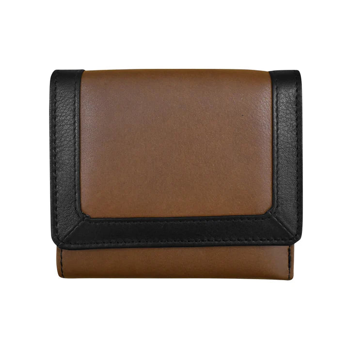 ili New York - Leather RFID blocking Tri-Fold Mini Wallet- 7824 Toffee Black