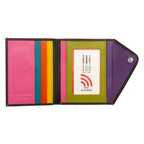 ili New York Leather RFID Mini Snap Trifold Wallet