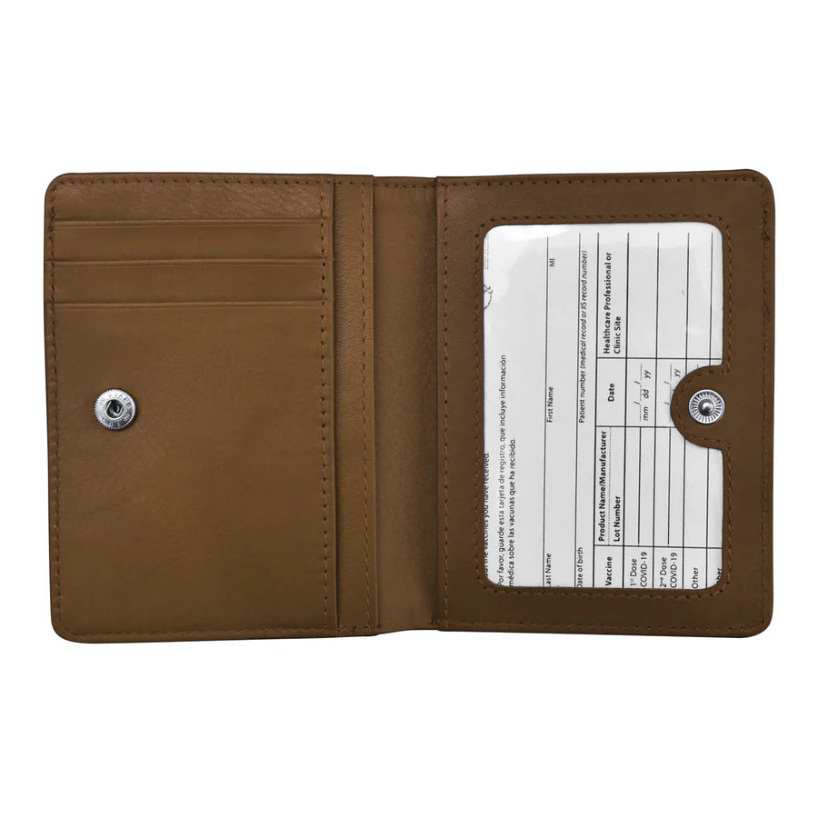 ili New York Leather RFID Euro Size Wallet/Vaccine Card Holder- 7840 Black Toffee