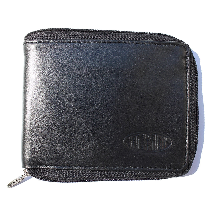 Big Skinny RFID Blocking Leather Zipfold Bifold Wallet Black