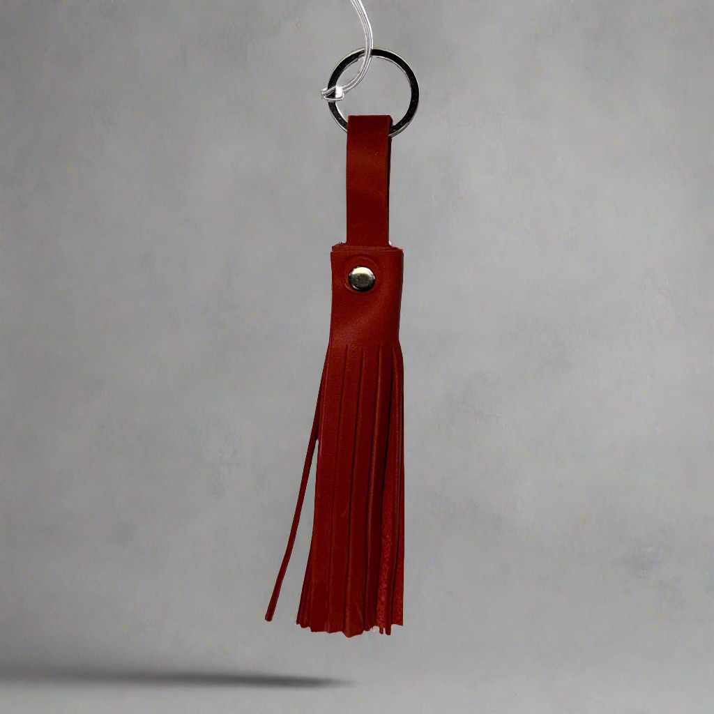 Genuine Leather Tassel Keychain/Bag Charm Red
