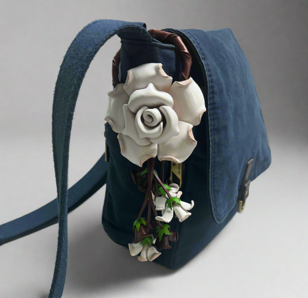 Leather Bag Charm/Keychain- Rose White