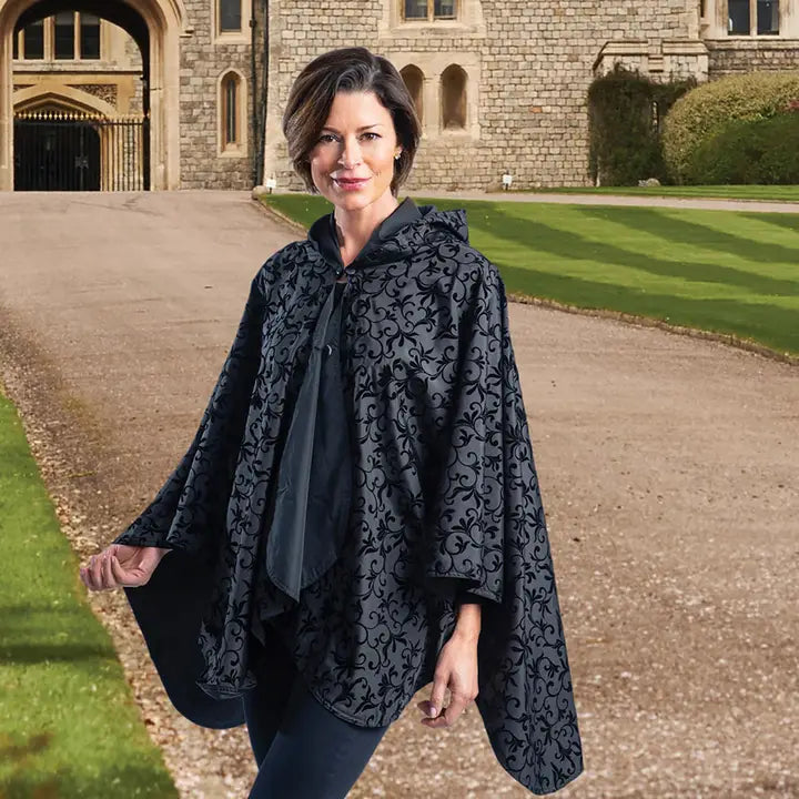RainCaper Rain & Travel Cape Black Velvet Swirls