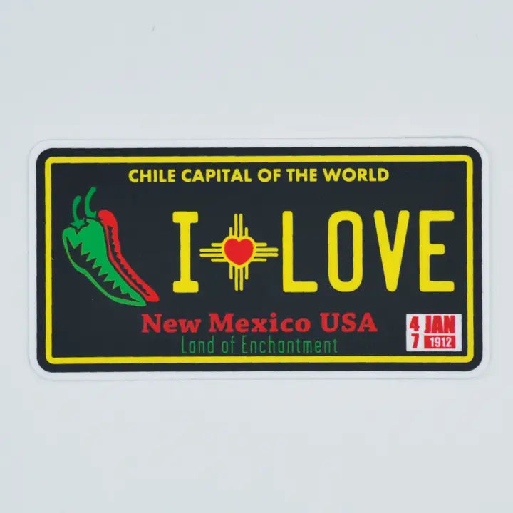Metal the Brand - I Love New Mexico, USA Chile Plate Sticker Chile Plate- I Love NM