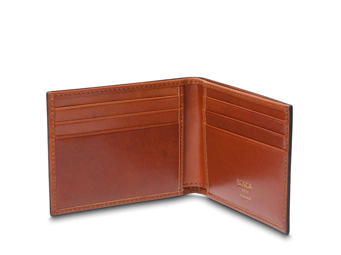 BOSCA HARD BURNISHED ITALIA Leather RFID Small Bifold Wallet Tan