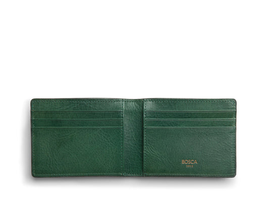 BOSCA DOLCE CONTRAST Leather Small Bifold Wallet Dark Brown Green