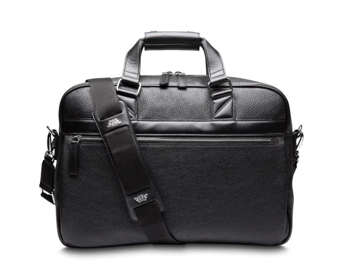 Bosca Leather Monfrini Single Gusset Stringer Briefcase Black