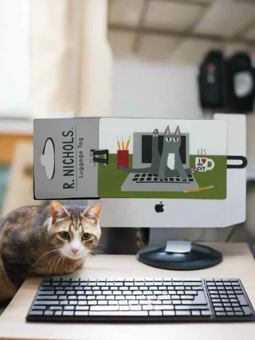 R. NICHOLS Placard Luggage Tag Office Cat