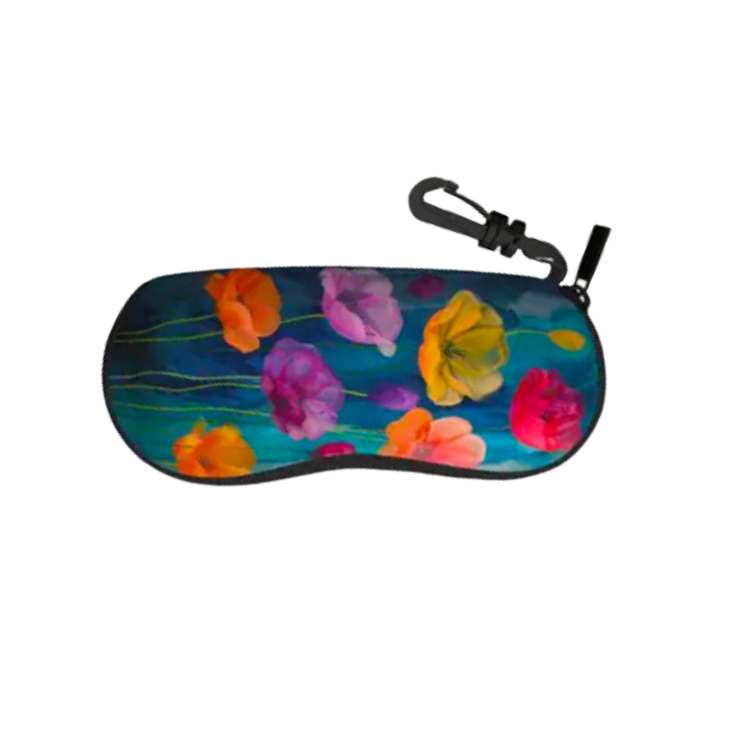 Zippered Neoprene Eyeglass Pouch With Carrying Clip Poppies