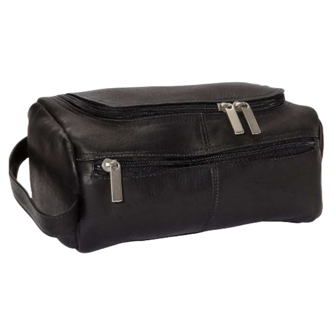 David King & Co. 417 Leather Wide Opening Toiletry/Shave Bag Black