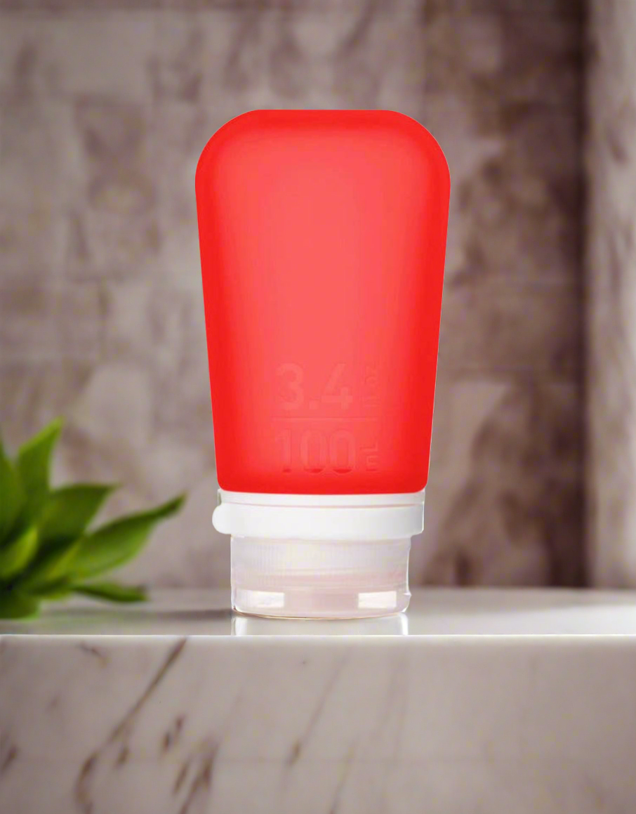 Humangear- 3.4 oz GoToob+ Silicone Toiletry 3-1-1 Bottle (LARGE) Red