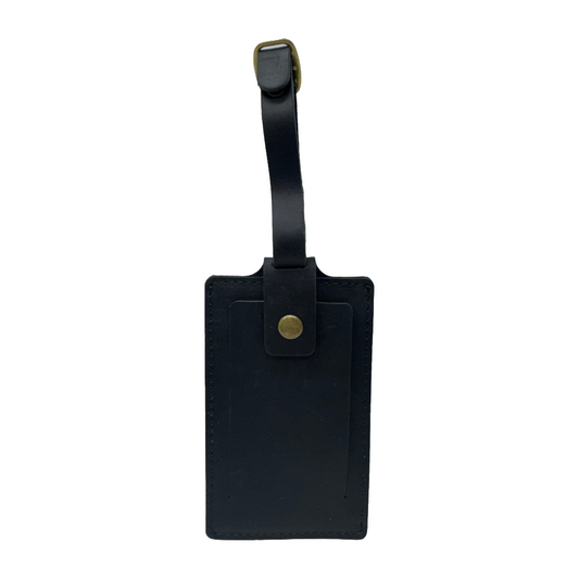 Leather Luggage Tag With Bronze Colored Accents Black