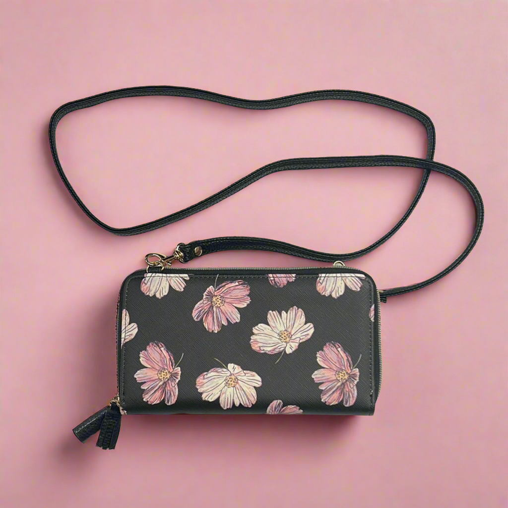 Buxton Ultimate Organizer Vegan Black Floral Print