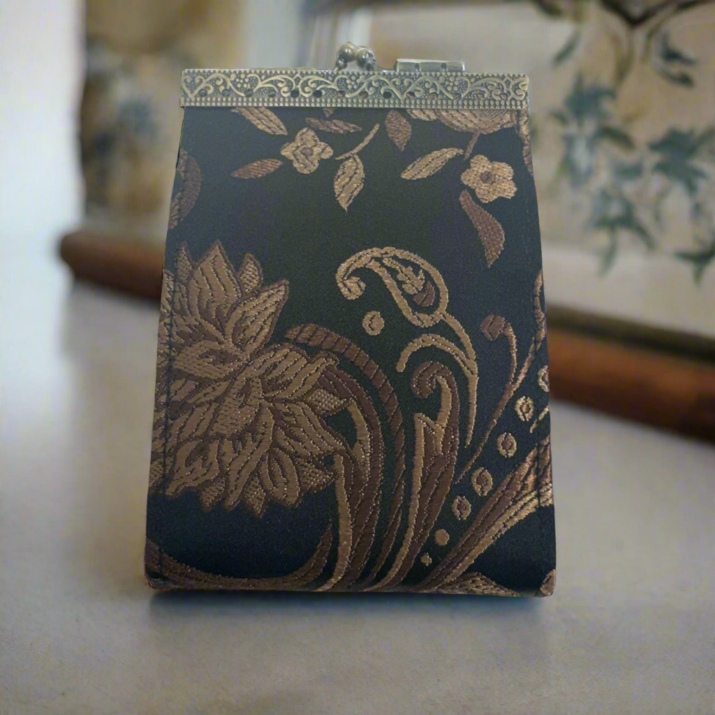Cathayana RFID Accordian Card Wallet Peony- Black Brown