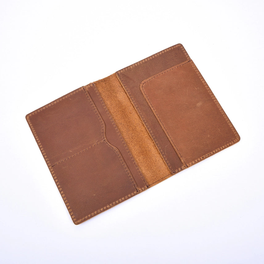 American Leather Goods- Genuine Leather Customizable Passport Wallet Brown