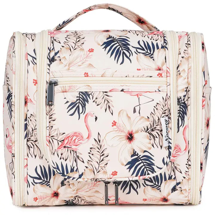 WANDF Large Hanging Toiletry Bag With Handle Beige Flamingo