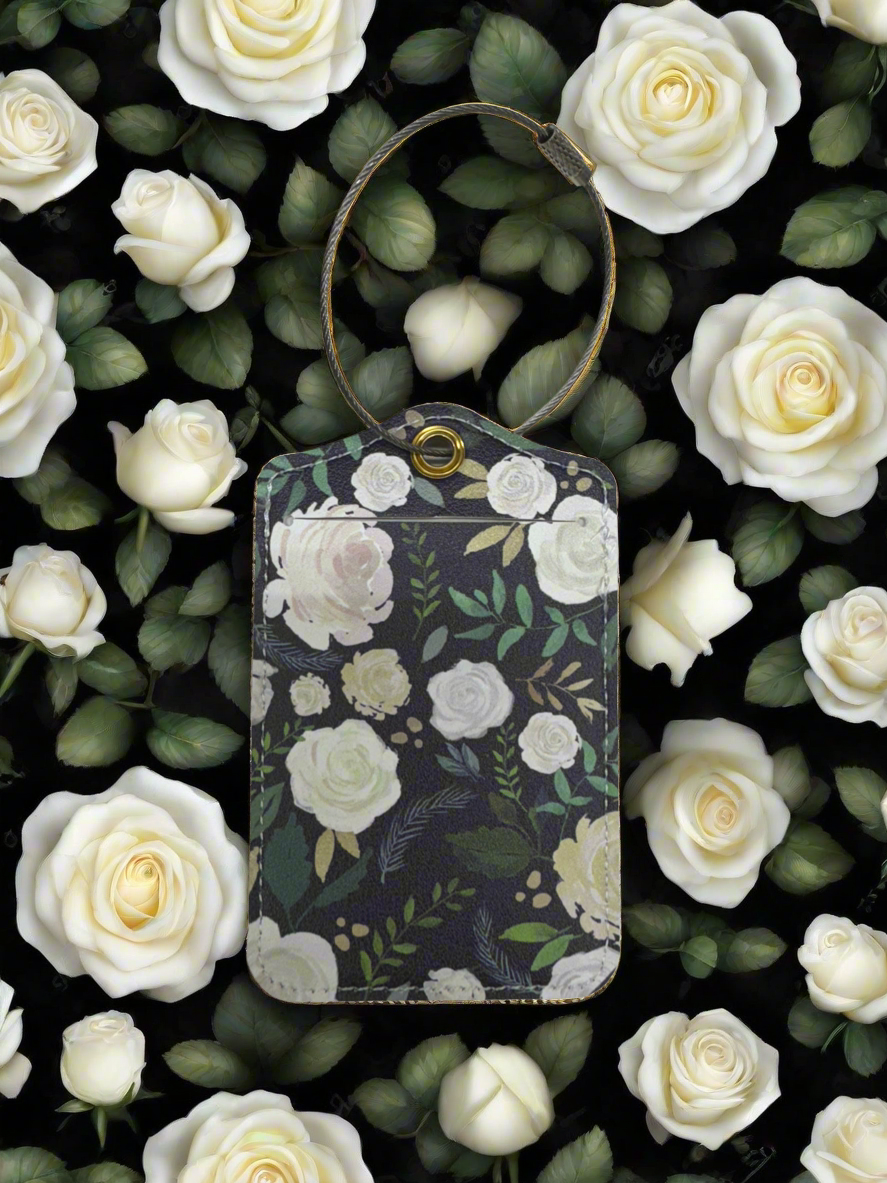 Luggage Tag- Floral Collection Roses- White & Dark Classic