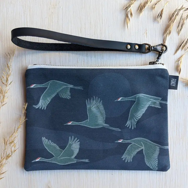 Albuquerque Artist - Jen Fox Studio - Zippered Pouch Sandhill Cranes