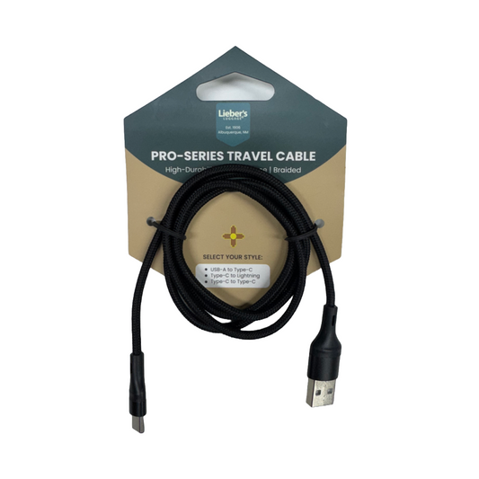 Lieber's Luggage Pro-Series Travel Charging Cable USB-A to Type-C (5V3A) Black