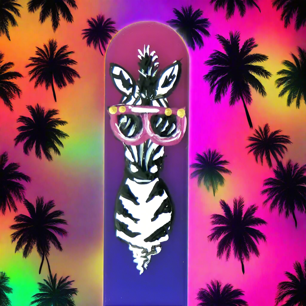 Czech Crystal Nail File - Size Small- Hand Painted Collection Zebra (Magenta Purple)