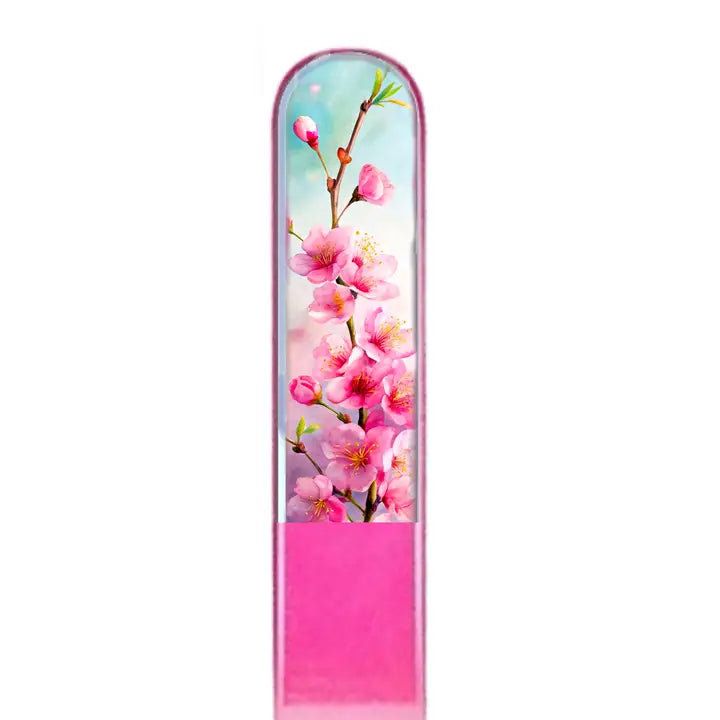 3D Colored Crystal Nail File- Size Medium- Floral Collection Cherry Blossom Pink