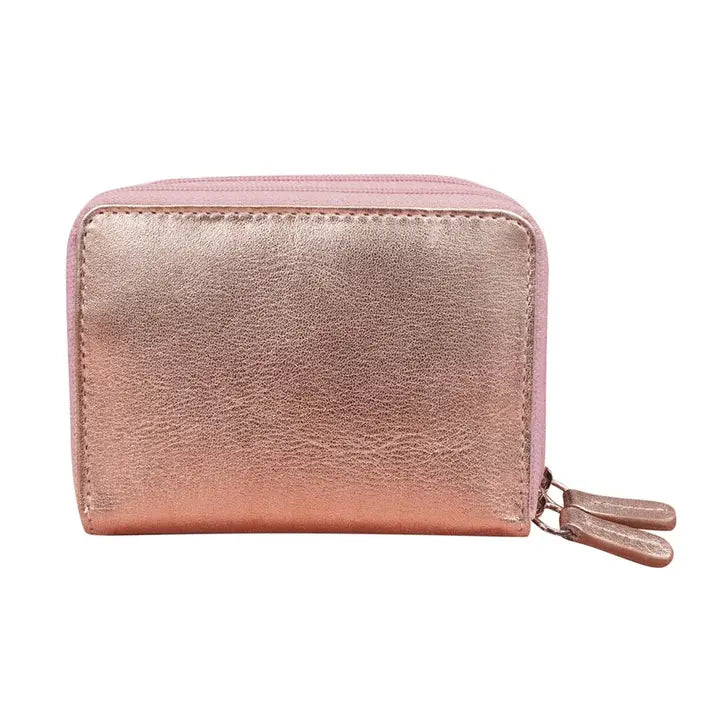 ili New York RFID Accordian Case Leather Wallet- 6714 Rose