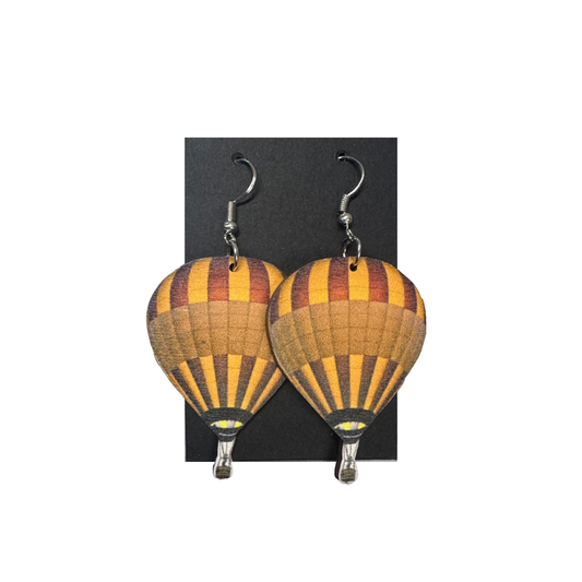 Hot Air Balloon Earrings - Assorted Wooden - Yellow - 2 x 1.5 inch