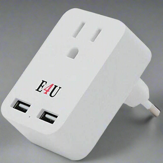 European Adapter- USB Wall Charger White with Surge Protector, Multi Charging Power Outlet with 2 USB Ports and One AC Plug Expander (2U1O-C-1)