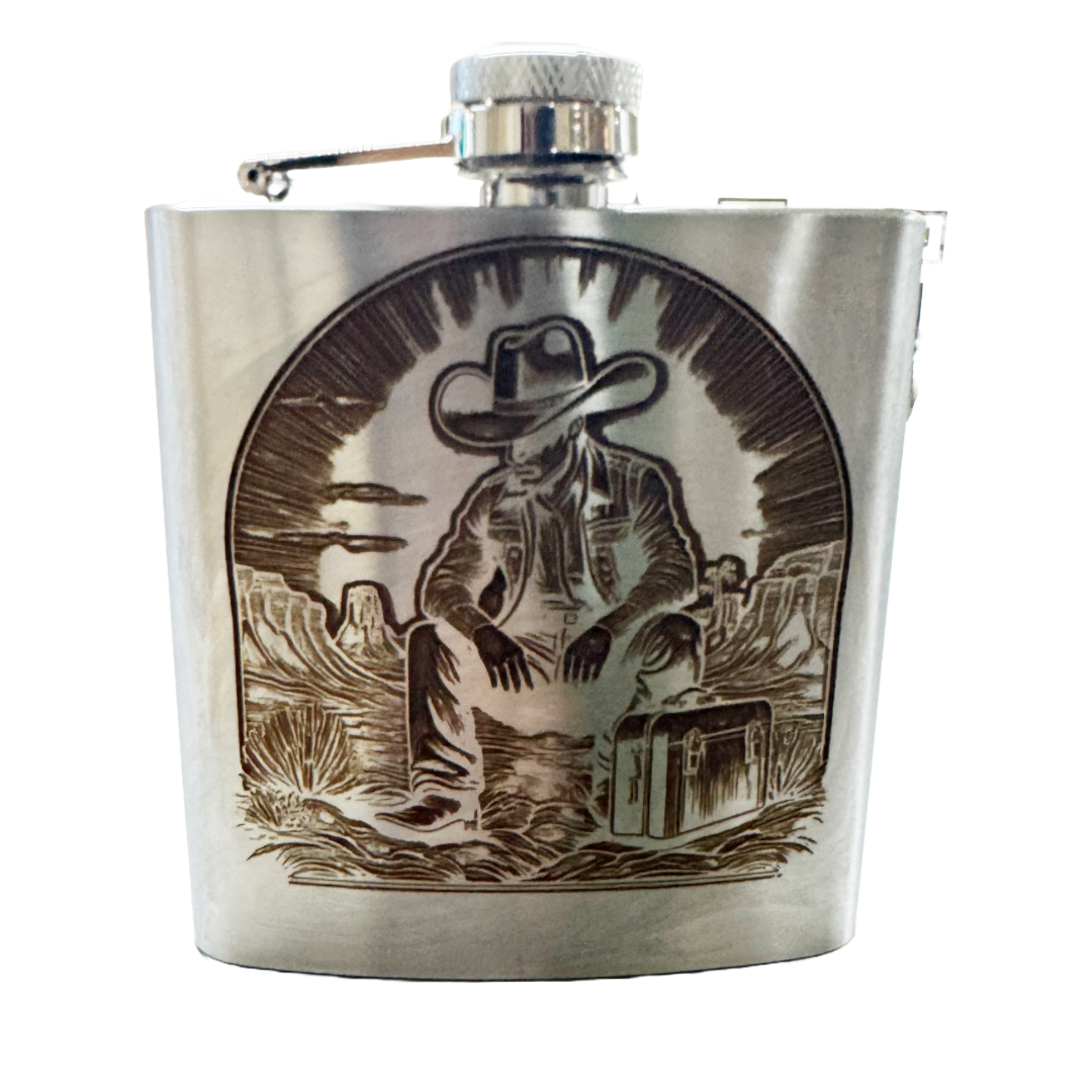 Luggage Lab Stainless Steel Hip Flasks- 6 oz. Traveling Cowboy