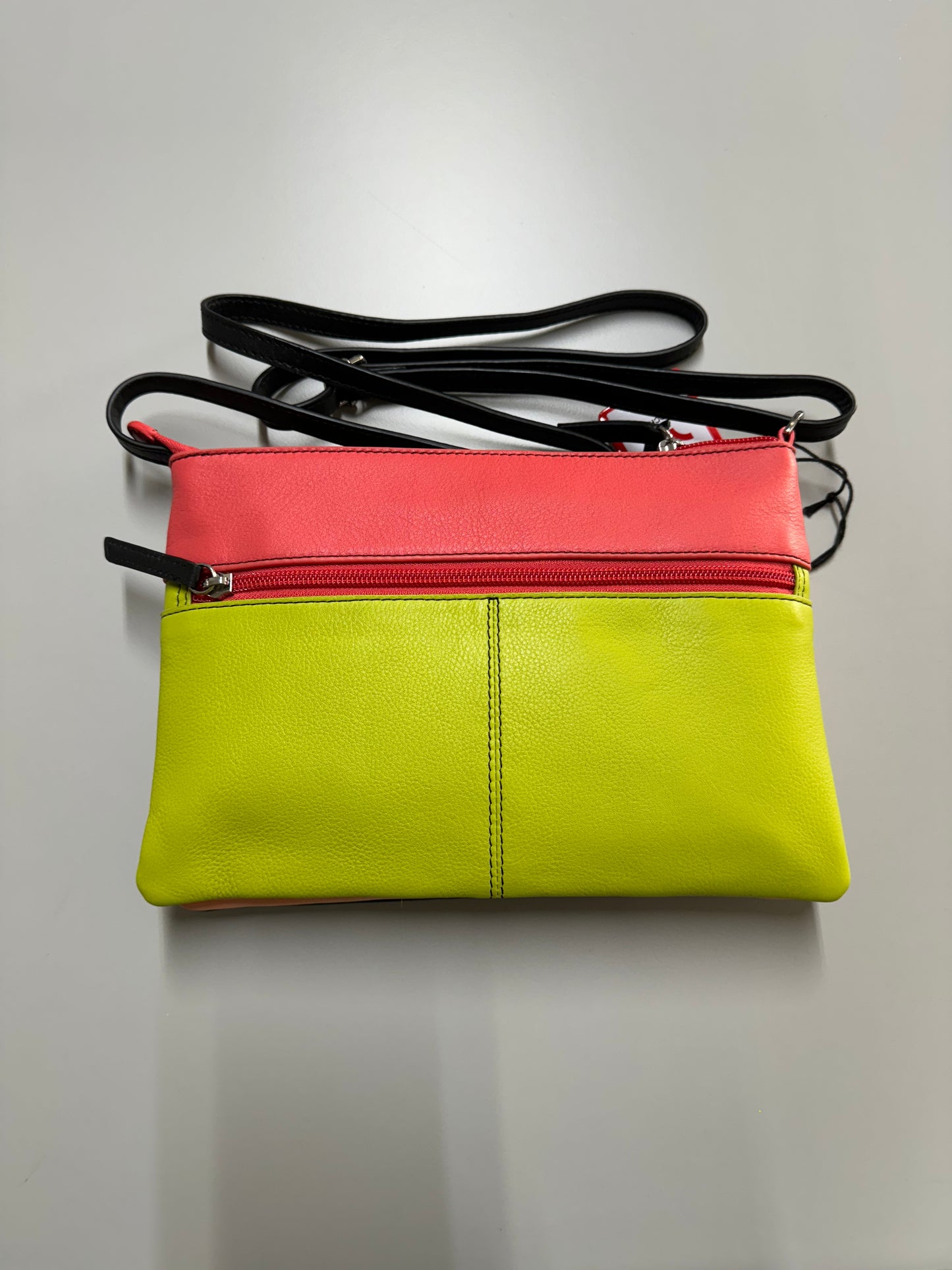 ili New York Leather Double Zip Multi Color Crossbody- 6028