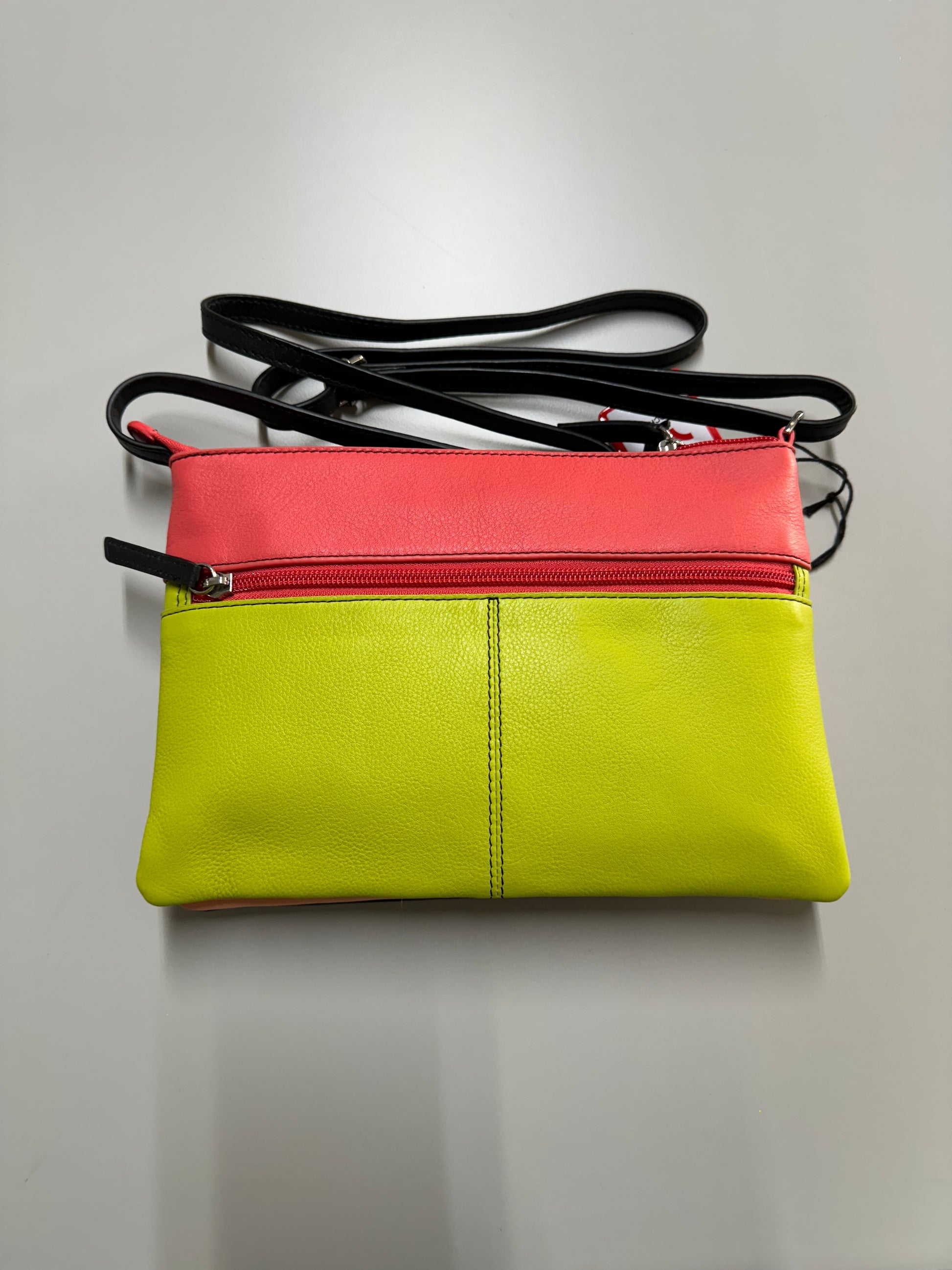 ili New York Leather Double Zip Multi Color Crossbody- 6028