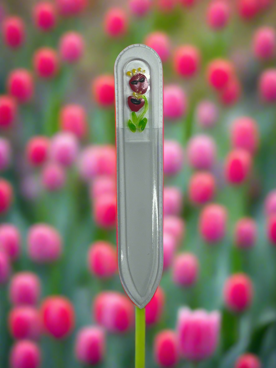 Czech Crystal Nail File - Size Small- Hand Painted Collection Red Tulips