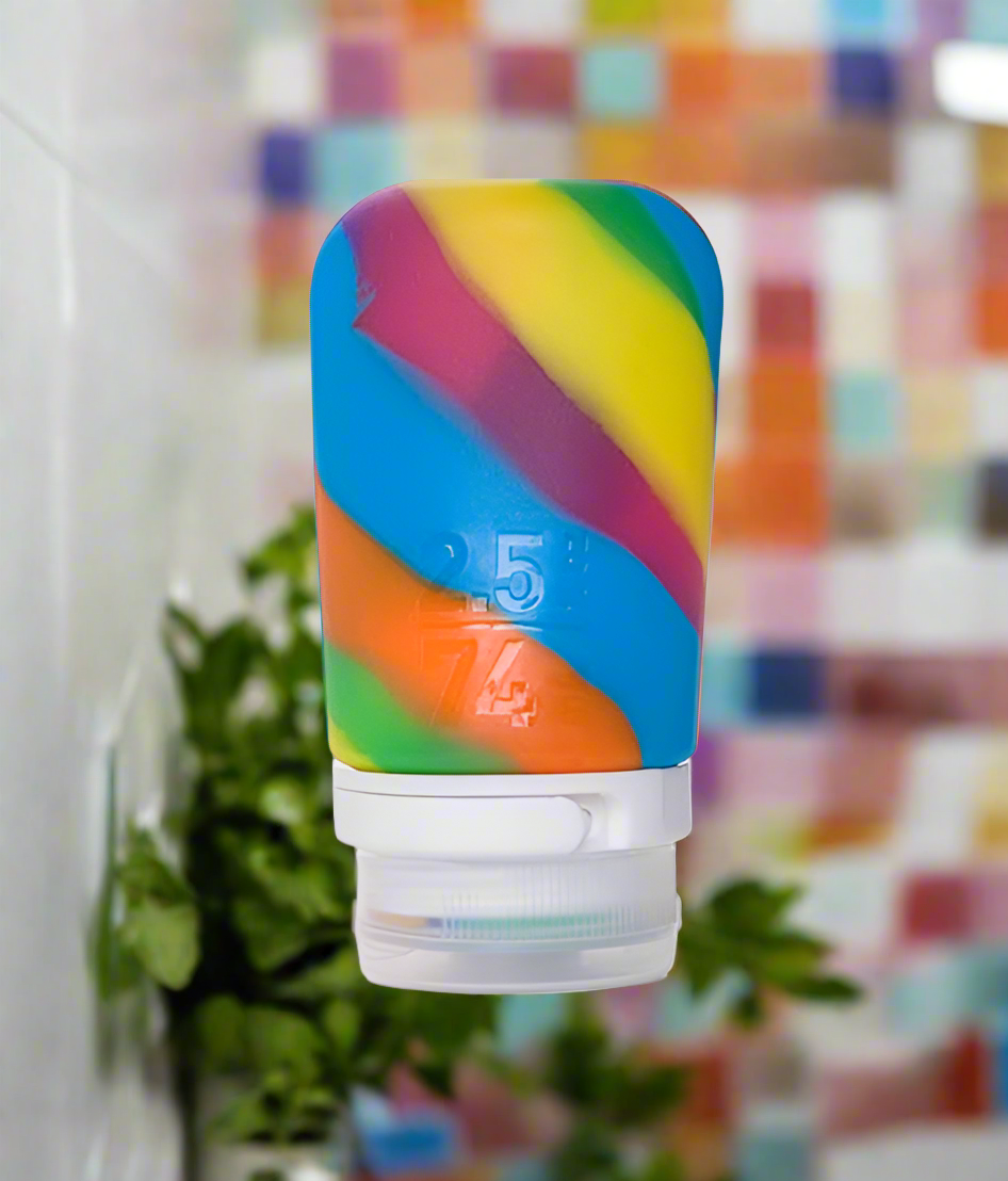 Humangear- 2.5 oz GoToob+ Silicone Toiletry 3-1-1 Bottle (MEDIUM) Rainbow