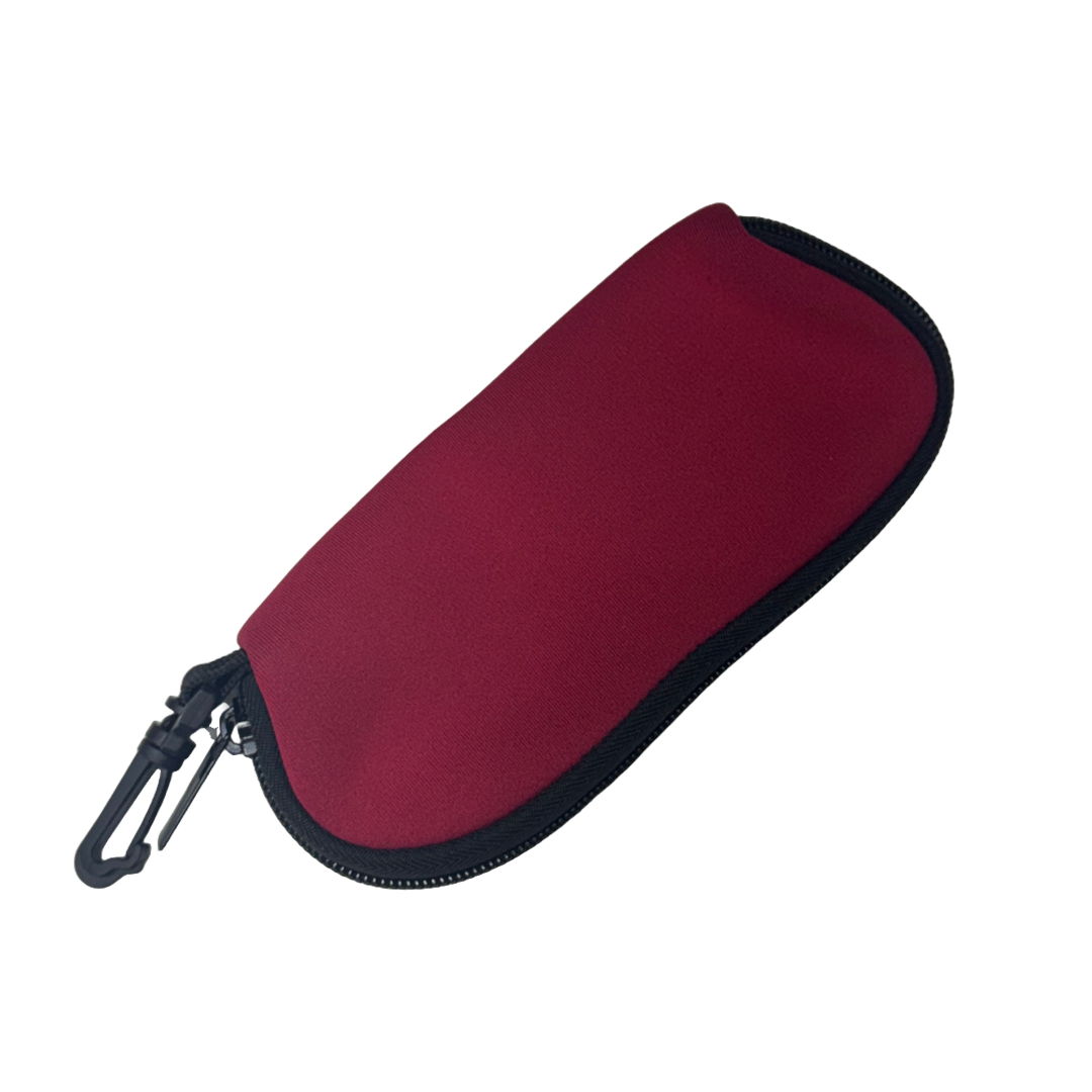 Zippered Neoprene Eyeglass Pouch With Carrying Clip Red