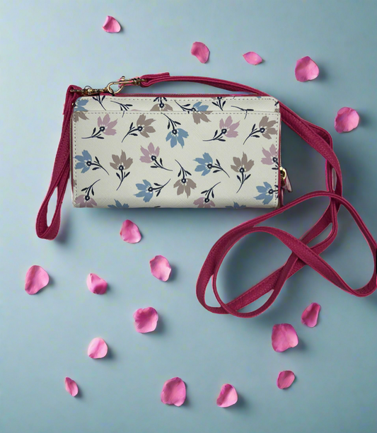 Buxton Trudy Everywhere Wallet on a String-Vegan Hot Pink with Flowers