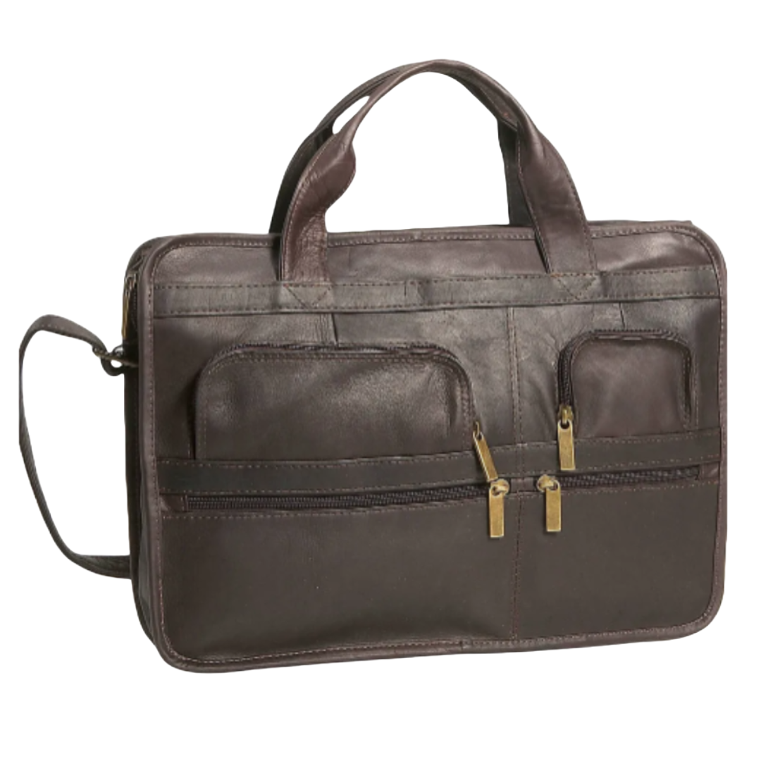 David King & Co. 171 Leather Multi Pocket Zippered Briefcase with Single Gusset Cafe