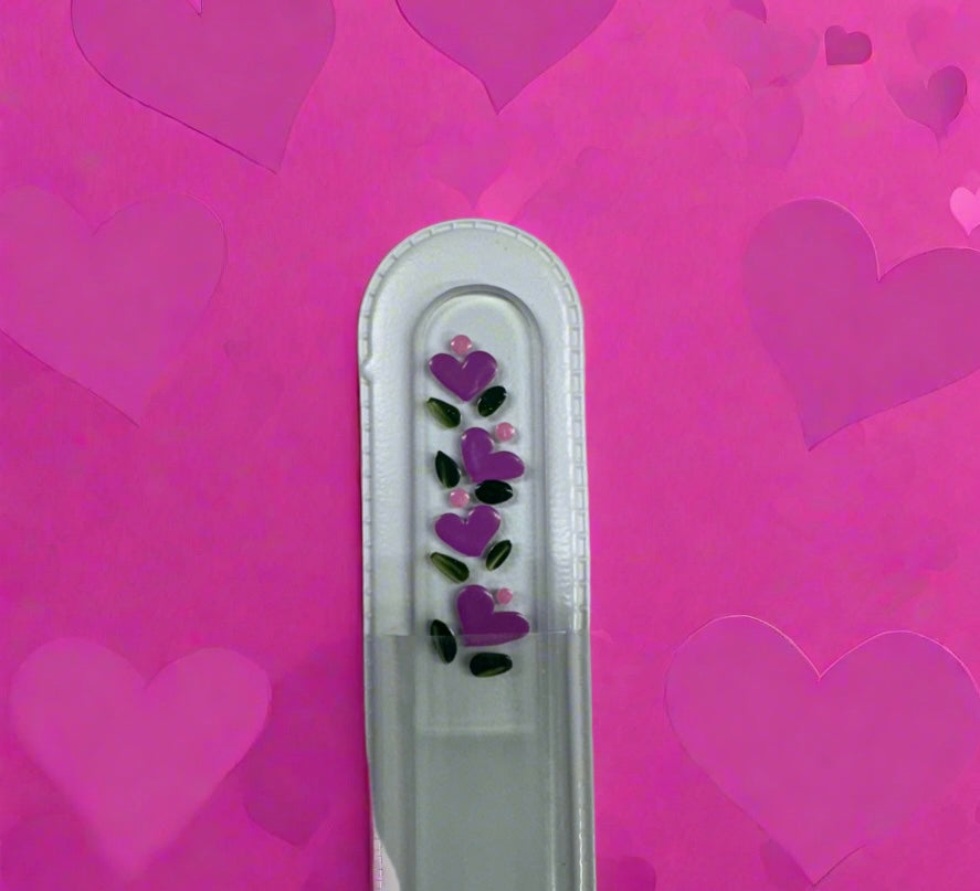 Czech Crystal Nail File- Size Medium- Hand Painted Collection Velvet Love Clear