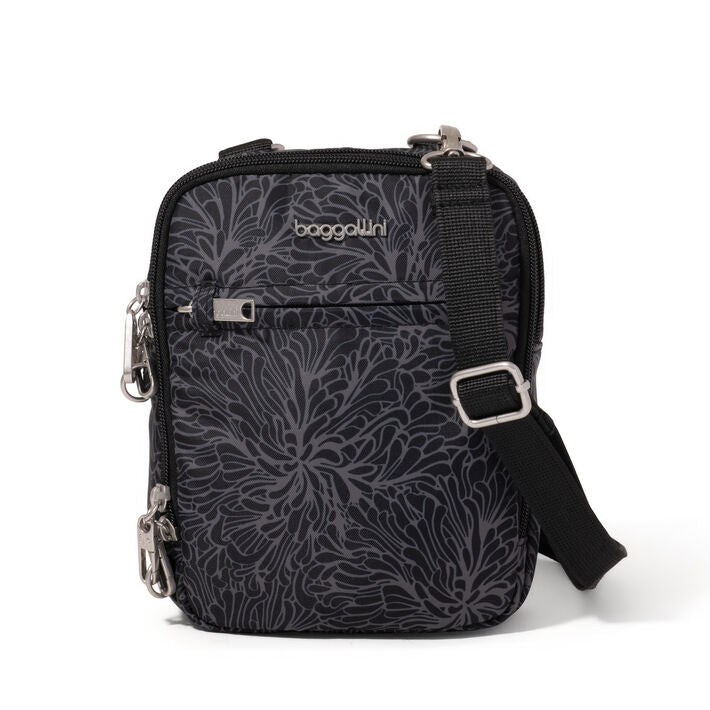 Baggallini Securtex Anti-Theft Mini Everything RFID Crossbody Midnight Blossom Print